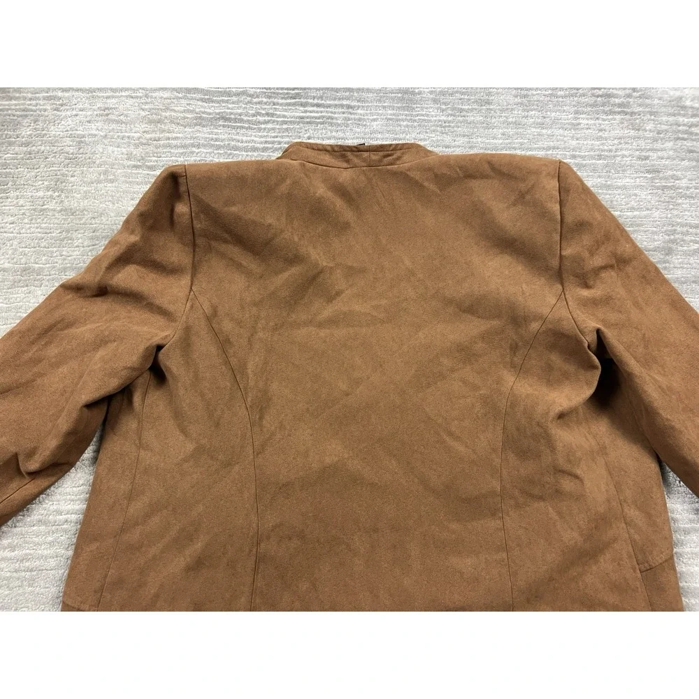 R&K Original Jacket Womens 14 Brown Polyester Open Front Faux Suede Feel‎